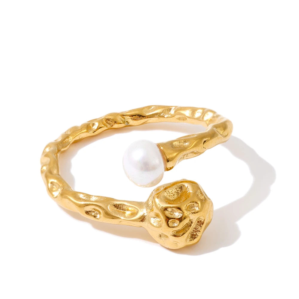 Hammered Pearl Ring