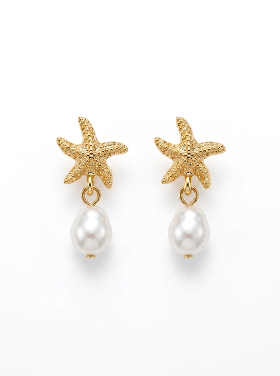Starfish Pearl Drop Earrings