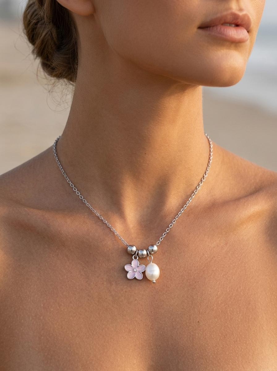 Plumeria Pearl Necklace