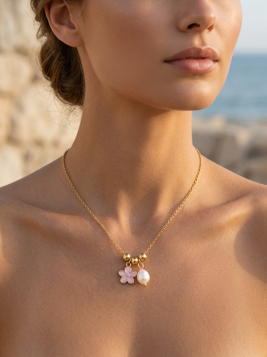 Plumeria Pearl Necklace