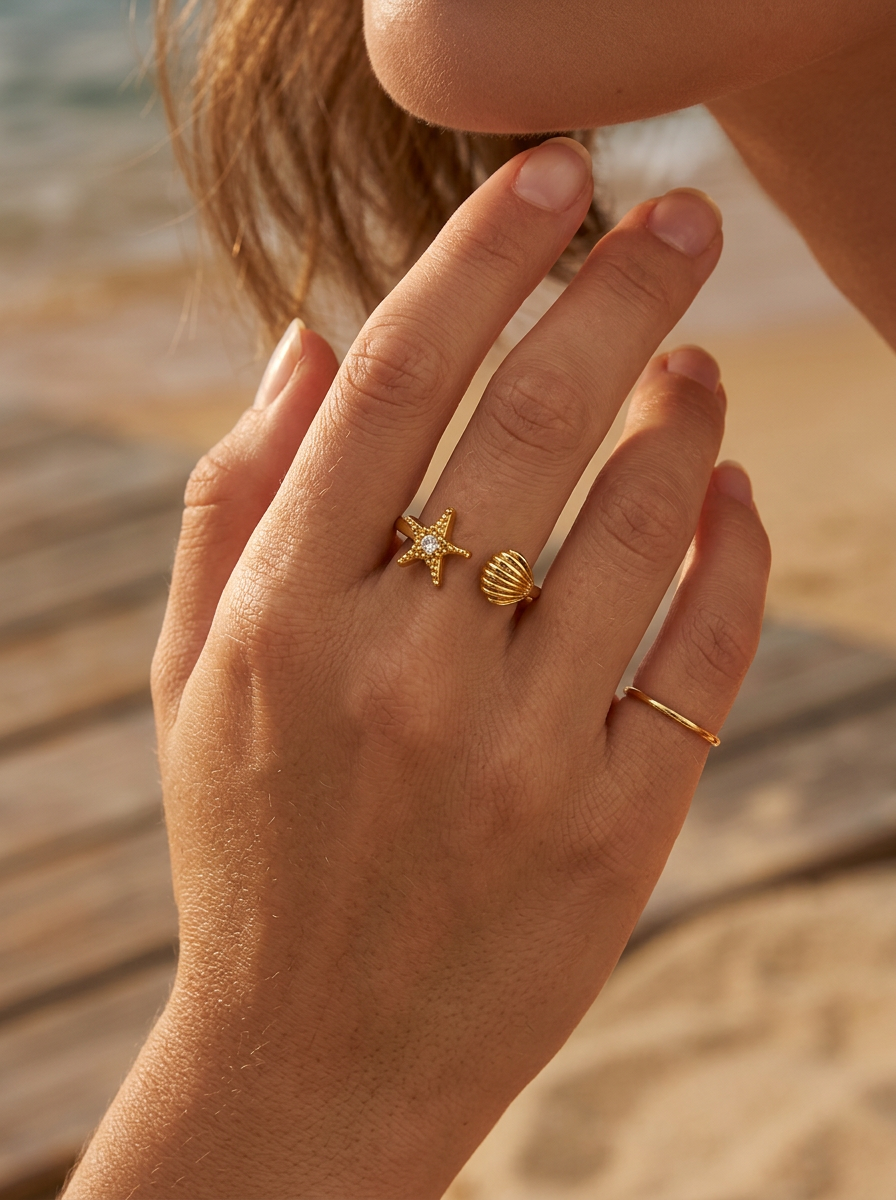 Starfish Shell Open Ring